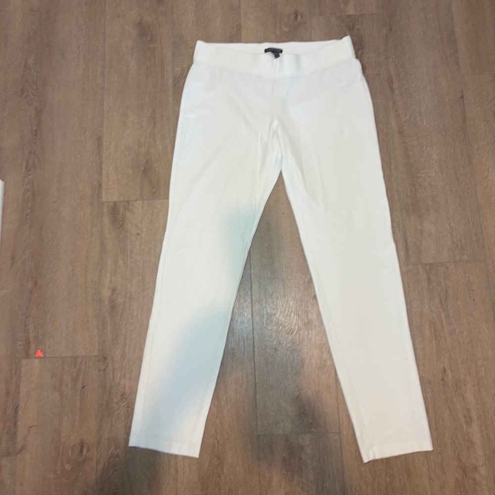 Eileen Fisher Womens White Stretch Crepe Slim Ankle Pants Size M Elastic Waist - Picture 2 of 9